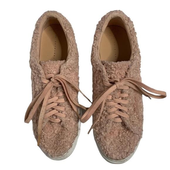 Zara Pink Faux Sherpa Lace Up Platform Fashion Sneakers - Picture 4 of 16